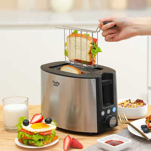 Tenfly Toaster Toaster Stainless Steel Double-Slice Toaster Home Desktop Toaster Commercial Double-Slice Toaster Touch Control Model One-click Defrost Knob Control Free Practical 2-piece Set