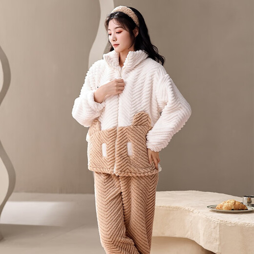 Xinai Centennial Pajamas for women in winter coral velvet warmth and thickened casual cartoon flannel red women's home clothes and outerwear suit MX6621 women M