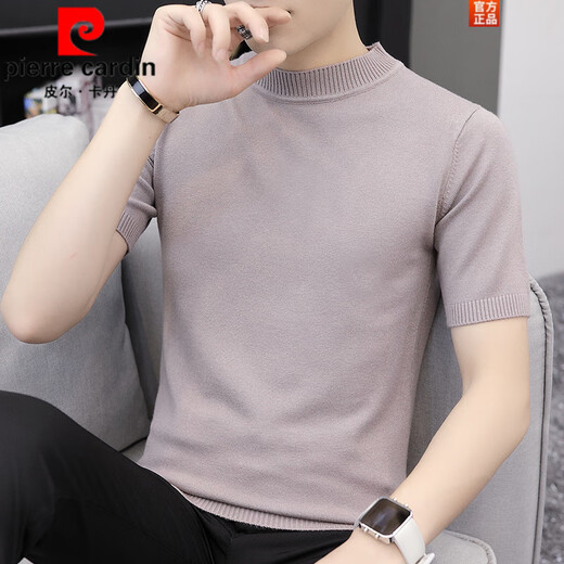 皮尔卡丹（pierre cardin）秋冬款短袖t恤男士毛|衣圆领半袖针织纯色修身毛衫针织衫秋季中领 Q9913黑色 2XL
