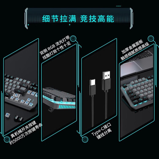 
Forward (EWEADN) TK870 mechanical keyboard wired e-sports game backlight desktop computer laptop universal office typing Internet cafe peripherals black-blue light [upgraded metal panel-wing streamer] black axis [e-sports player]