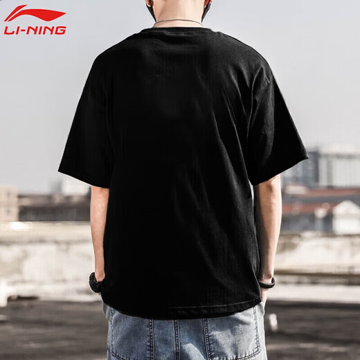 李宁（LI-NING）短袖t恤男夏款潮流印花情侣款半袖宽松休闲透气圆领纯棉运动T恤