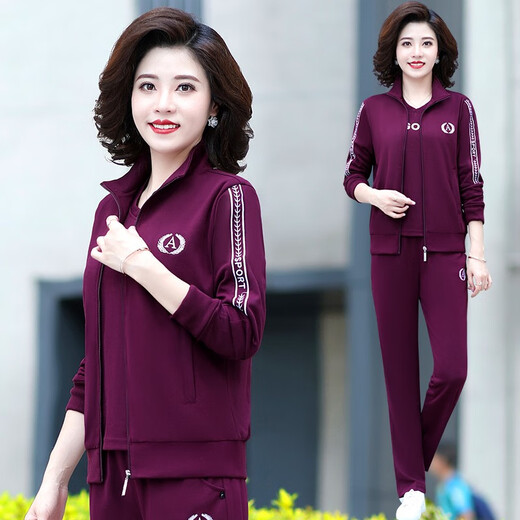 Los trajes para mujeres de Baoduofen, ropa deportiva de mediana edad y ancianos, juego de tres piezas para mujeres, traje de madre casual, primavera y otoño, gran tamaño de mediana edad, camiseta de manga larga morada de uva, Bendita RX6198, Recomendación de mujeres 6xl 165Jin [Jin iguala 0.5 kg] -175Jin [Jin 0.5 kg].