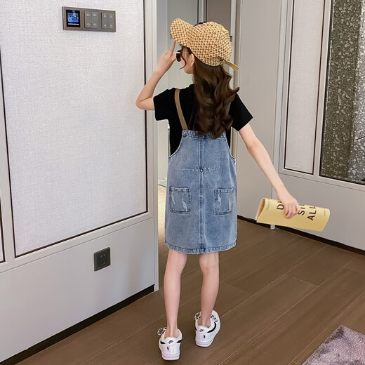 Little Gudu Bear Children's Clothing Girls Summer Dental Pants Skirt Set Short Sleeve T-shirt Children's Clothing Two-piece Girl's Dress White 120