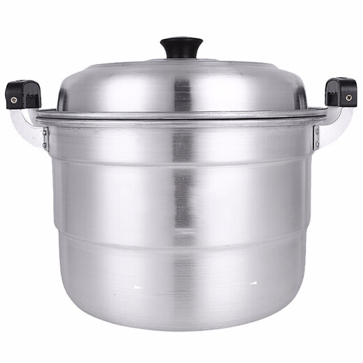 Oiyou aluminum pot traditional double-layer aluminum pot old-fashioned household thickened large aluminum steamer commercial bun steamer reinforced pot (10-15 people) extra thick 38cm + 2 steaming grates (2 layers
