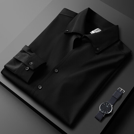 Prideme Light Luxury Automne mince collier cubain Shirt White Men's Long Maneves Mlim Commutation Business Casual Italian Men's Shirt BNS6636-Gray Blue 3XL [Recommandation de poids: 160-170Jin [Jin est égal à 0,5 kg]]]