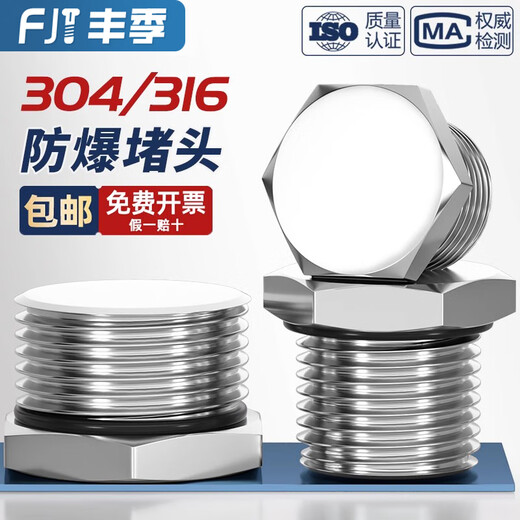 Fengji 304 stainless steel external thread plug M-G-NPT metal solid joint explosion-proof waterproof dustproof plug cover G1/2 (4 points DN15) 304 material