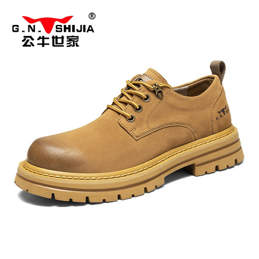 Bull Family Herrenschuhe Frühling neuer britischer Stil lässige Lederschuhe Retro Big Toe Workwear Schuhe Herren trendy Low-Top Martin Boots gelb [Four Seasons GN123101551] 41 (Standard-Sportcode)