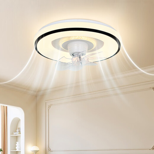 V-POWER风扇灯智能卧室吊扇灯LED灯具客厅餐厅现代简约吸顶灯电扇灯 9904-A黑色-96W无极光-360摇头