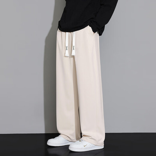 Dingfengbaoluo Japanese retro casual pants men's autumn loose straight wide-leg pants drape comfortable trousers DFK11 black 3XL