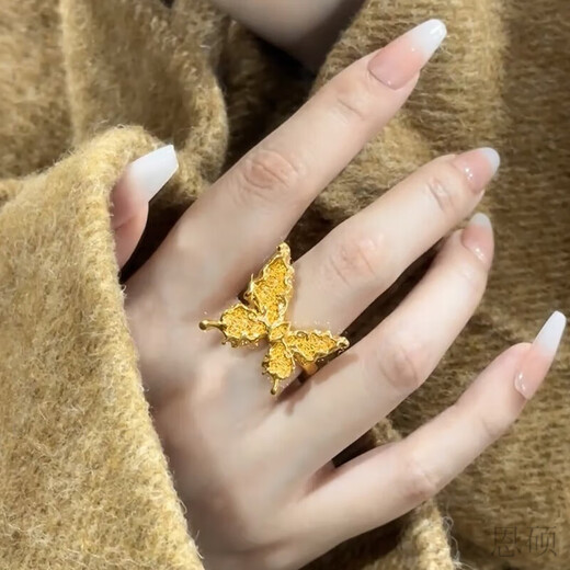 Enshuo Gold Ring Gilt Butterfly Girl 999 Pure Gold Fashion Trend Ring 520 Gift Valentine's Day Gift for Girlfriend Gold Gilt Butterfly Ring/Gold weighs about 5.06 grams