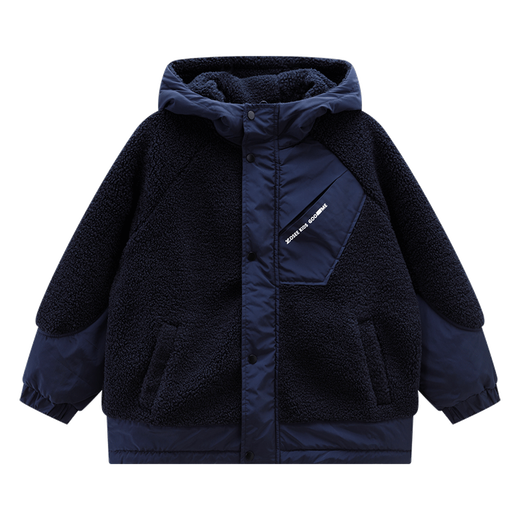 Zuoxi Boys' Lamb Wool Jacket 2025 New Hooded Padded Children's Autumn and Winter Clothes Boys' Cotton Clothes Navy Blue 130