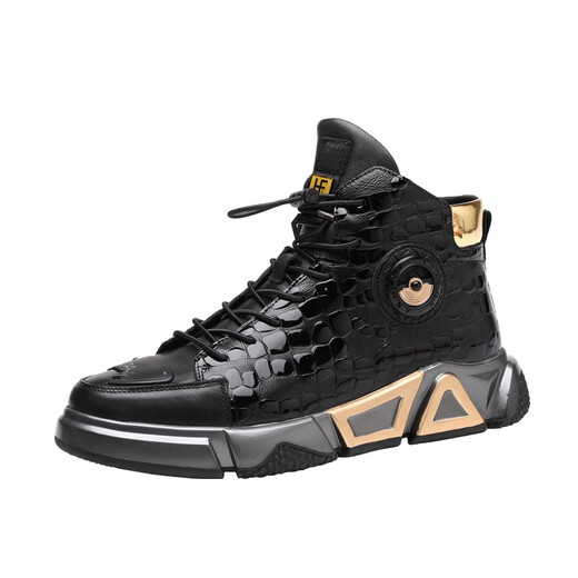 Saint Dima's Top Layer Cowhide National Trend Chaussures en cuir de grande taille Martin Boots Chaussures pour hommes Hiver Plus Velvet Boots High-Top Boots Coton Cotton Chaussures noires 40