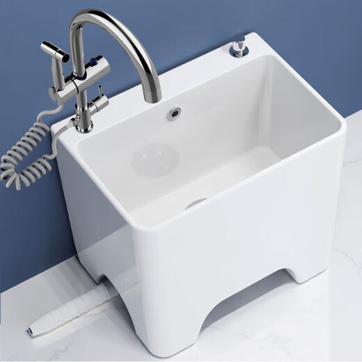 Darv Mop Pool Home Balcony Ceramic Washing Large Outdoor All-in-One Mop Pool High Legs with Holes Sitting Faucet Floor Basin J-T24 Taiwan Controlled Water + Sitting Sprinkler