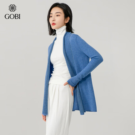 Gobi Gobi Autumn Blended Loose Casual suave suave para la piel floración de la piel delgada del delédico fino cárdigan tejido wk305 azul oscuro + línea de oro 1479 xs