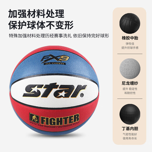 世达（star）7号篮球室内外水泥地耐磨PU学生中体考标准专用吸湿 BB4837+气针网兜球包气筒 七号篮球(标准球)