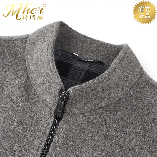 MHEF light luxury wool jacket for men in autumn and winter thickened warm daddy suit double-sided wool stand collar wool coat jacket for men trend medium gray M 170