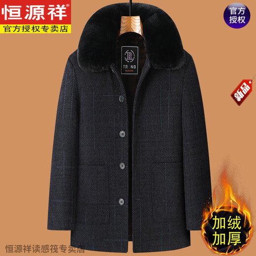 Hengyuanxiang dad's winter woolen outer suit for middle-aged and elderly men, 50 years old, 60 years old, plus velvet and thickened, 70 years old grandpa winter cotton-padded jacket, dark gray 165/S recommended 95Jin Jin equal to 0.5 kg or less