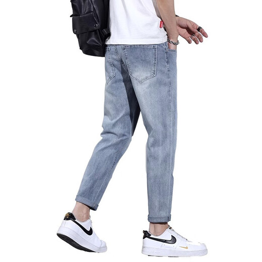 真维斯（JEANSWEST）九分牛仔裤男士宽松直筒2025夏季薄款哈伦修身小脚休闲长裤子秋款 0522浅蓝色 33 码