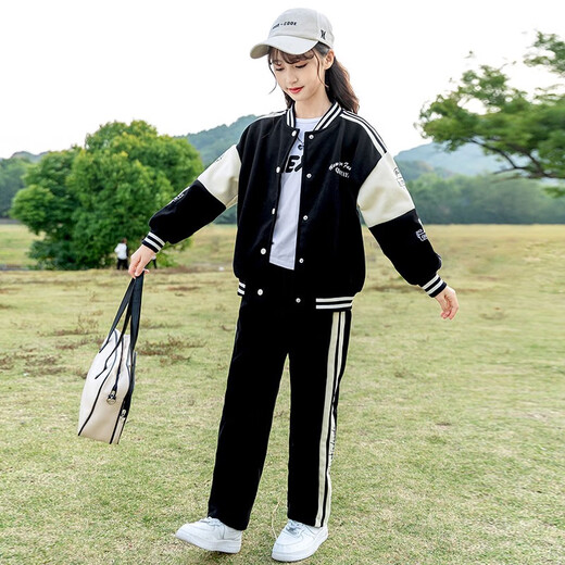 Schatz Cherry Girls Set Internet Promi-Jacke und Sporthose zweiteilige 3-15-jährige 3-15-jährige und alte Kinder Mädchen lässig und modisch Frühlings- und Herbst-Kleidung BQ1396 Gray 170