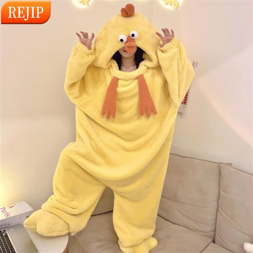 REJIP Hanton Ugly Fish Cute and Funny One-piece Couple Pajamas Women's Autumn and Winter Thickened Coral Fleece Hooded Men's Home Clothes Clown Fish One-piece XXL170-182CM