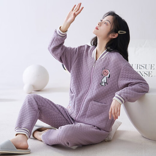 
Comfortable shirt for women, winter pure cotton long sleeves, autumn and winter warmth thin cotton air cotton mezzanine, women's warm home clothing MC15273 XL (recommended 120-135 Jin [Jin equals 0.5 kg])