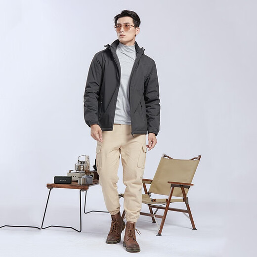 西域骆驼（VANCAMEL）加绒风衣外套男女韩版防风保暖单层软壳冲锋衣工装风夹克文艺上衣 9930A深灰-男【纯色】 XL