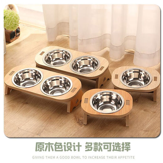 Junkiss cat bowl that cannot be knocked over, large capacity, extra large neck protection, anti-black chin kitten water bowl, stainless steel cat double bowl cat food basin, white birch color, large size - double bowl - food grade stainless steel basin - dry rice and drinking water