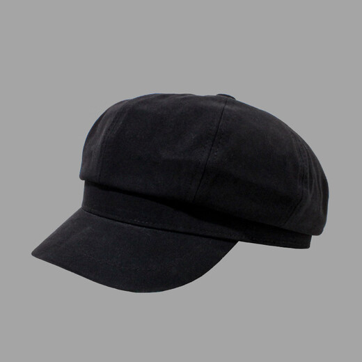 DIRUNSHI octagonal hat for women, autumn and winter trendy Korean style British retro painter internet celebrity beret wool wool versatile literary newsboy hat black adjustable (54-58CM)