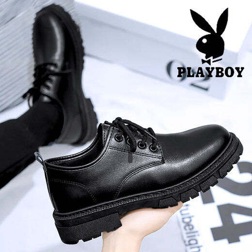 Playboy Leather Shoes Men's Shoes 2025 New Autumn and Winter Genuine Leather British Style Business Casual Leather Shoes Men's Formal Shoes Men's Black 42