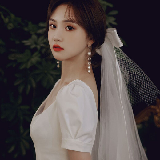 Crystal Bridal Veil Proposal and Certificate Marriage Registration Wedding Dress Headdress Bow Double-layer Mesh Wedding Photo Props