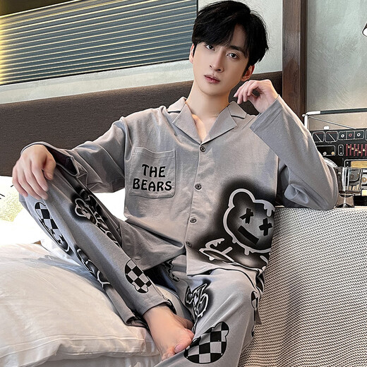 Un Yuxiao Pajamas Spring y Autumn Springs Long Sanges Algody Algodón Pura Estilo delgado para adolescentes Autumn Men's Ropa para hombres 100% Algodón para algodón para la ropa exterior 9230 CONAN XXL (180 cm de peso recomendado 150-185)
