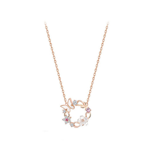 Muluofei (MULUOFEI) flower necklace girl birthday gift for women rose gold pendant for Chinese Valentine's Day gift for girlfriend wife flower flying butterfly (Seven Cang straight hair + gift box)