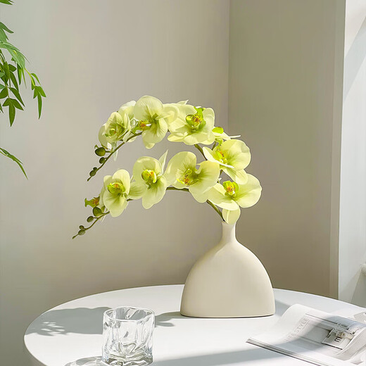 Flower e-flow Phalaenopsis artificial flower fake flower table decoration light luxury high-end flower arrangement dining table floral decoration home decoration 1 branch white + narrow mouth flat bottle