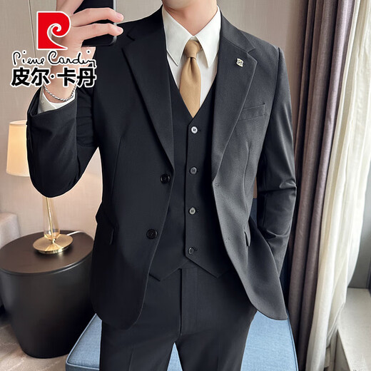 Pierre Cardin Suit Suit Men's Business Professional Formal Wear Groom Wedding Dress Men's Casual Slim Knitted Suit Jacket Fashion Medium Gray (Suit + Pants) 6XL