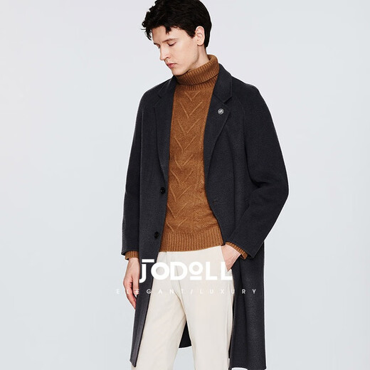 Jodoll Jodoll [handgefertigte doppelseitige Wollwolle] Mantel für Herrenbrosche Fell Wolle warme mittelgroße Wolljacke mit mittlerer Länge Wollkohle Schwarz 48