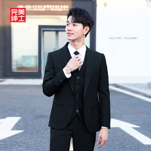 Perfect gentleman suit jacket, men's business formal wear, professional suit, high-end shoulder pad wedding dress, casual suit uniform (single piece) black suit jacket 2XL (155-170Jin Jin equals 0.5 kg)