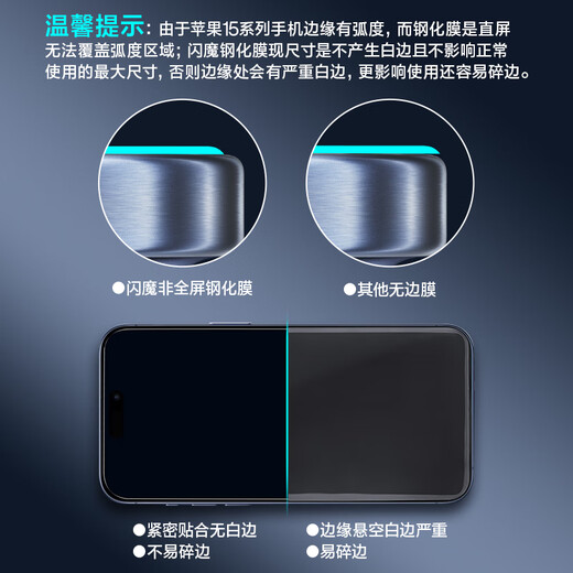 闪魔 适用于苹果钢化膜iphone手机膜高清抗指纹防爆顺滑非全屏保护贴膜 【超清防爆抗指纹】2片+神器 iPhone15Pro