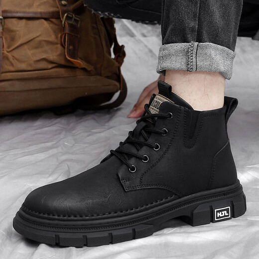 Shidmta Frühlings- und Herbst-Trend-Vielseitige Männerschuhe High Top Martin Boots Herren bequemer Kleidung-resistente Freizeitschuhe Männer dicker Sohle nicht rutschfeste Schuhe Männer 9923 Schwarz (plus Fleece) 43