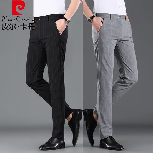 Pierre Cardin Striped Business Casual Anzughose für Männer koreanische Stil schlanke gerade Hose für Männer formelle Anzug Sommer lange Hosen dünne Schwarz 719 32
