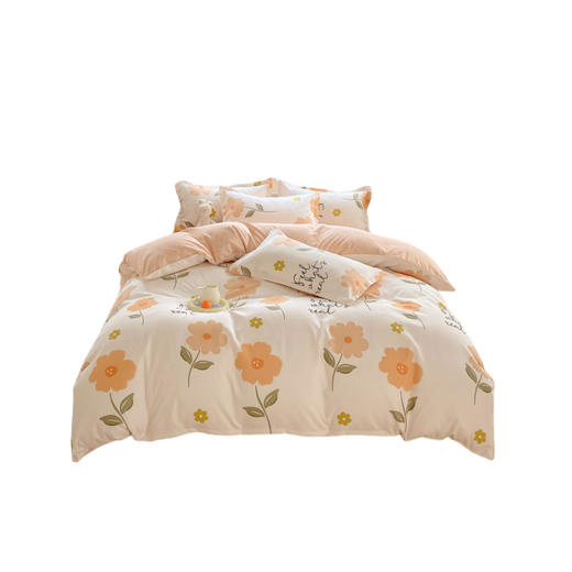 All-cotton pure cotton 100 cotton thickened sheets and quilt covers four-piece sets for student dormitory double bedding 4 early summer orange [thickened mother and baby grade cotton] Student dormitory three-piece sets [quilt covers 150200cm