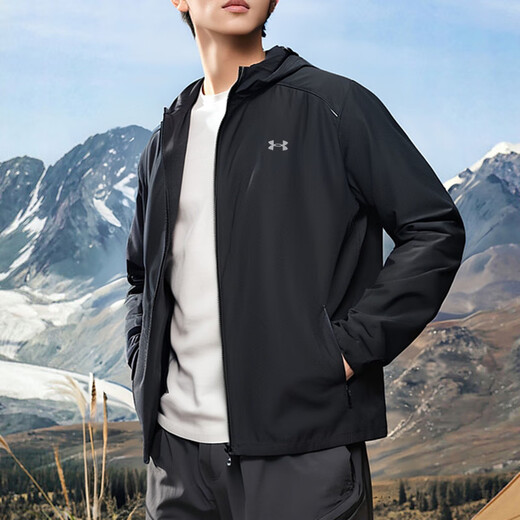 安德玛（Under Armour）外套男  夏季新款梭织快干薄款透气连帽健身训练运动服夹克 1376795/连帽/薄款/快干 黑色 M 170/92A