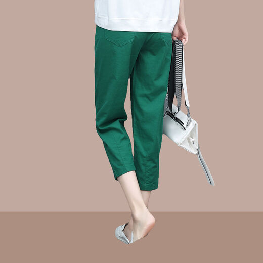 tzbt七分裤女夏季薄款新款时尚女装宽松哈伦休闲裤 爆690Q#绿色 M 【建议100斤以下】