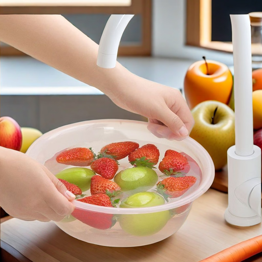 Camellia (CHAHUA) basin food-grade kitchen vegetable and vegetable basin fruit basin transparent plastic basin thickened washbasin baby washbasin pink + blue 30cm