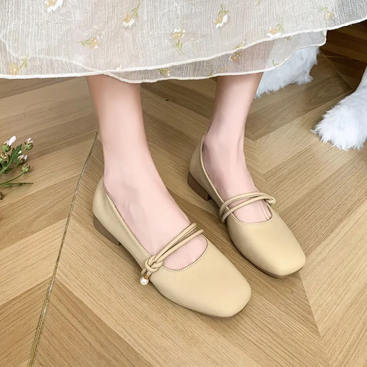 
Yupinjia Mary Zhen single shoes women's skirt small leather shoes one-foot Doudou women's shoes 2025 new flat grandma shoes apricot color 37