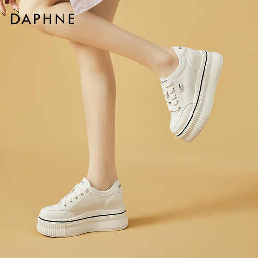 达芙妮（DAPHNE）帆布鞋女休闲饼干鞋黑白格子厚底增高鞋子新款学生百搭春款 1048款米色 38 (240mm) 标准码