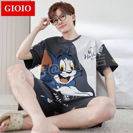 GIOIO男士睡衣夏季薄款棉质短袖短裤套装夏天青年休闲大码可外穿家居服 6623 L