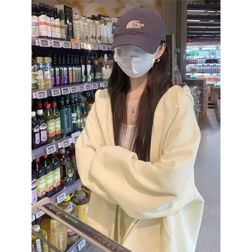 QGF cardigan sweatshirt women's spring and autumn new Korean style lazy style long-sleeved hooded jacket loose casual versatile top clothes light gray L