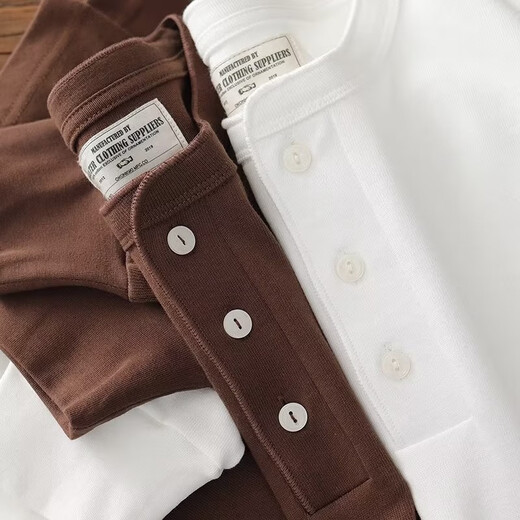 Oyati Autumn and Winter New American Casual Henley Shirt Men's Retro Simple Versatile Color Daily Long-Sleeved T-shirt Gray M