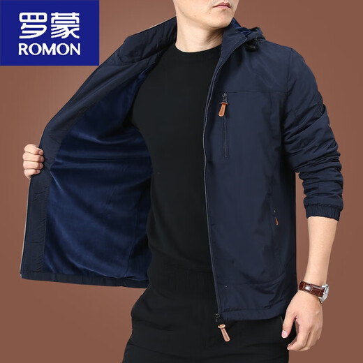 Romon Herrenjacke Herbst und Winter plus Samtjacke Herren Winter Casual Clothes 2025 Neue Herren -Top -Kleidung mittleren Alters im mittleren Alter dick 9898 Dunkelblau abnehmbarer Hut - plus Samt 4xl 195spezifikationen195jin [Jin gleich 0,5 kg]
