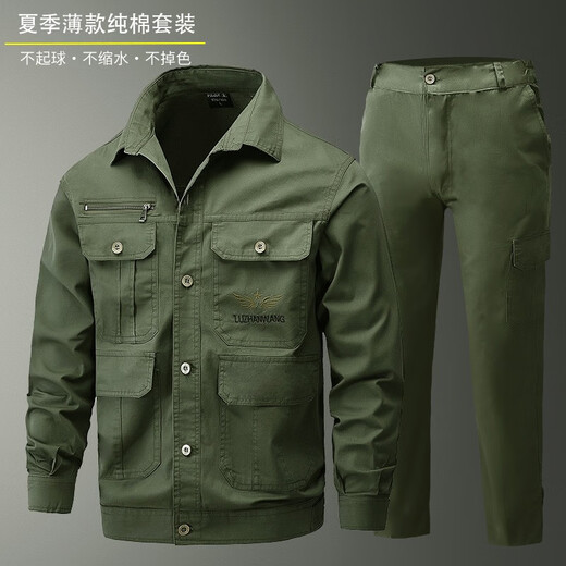 鑫诺益夏季纯棉线工作服男士薄款套装耐磨劳保服工厂车间防烫电焊工装服 迷彩灰花689薄款套装 175/XL